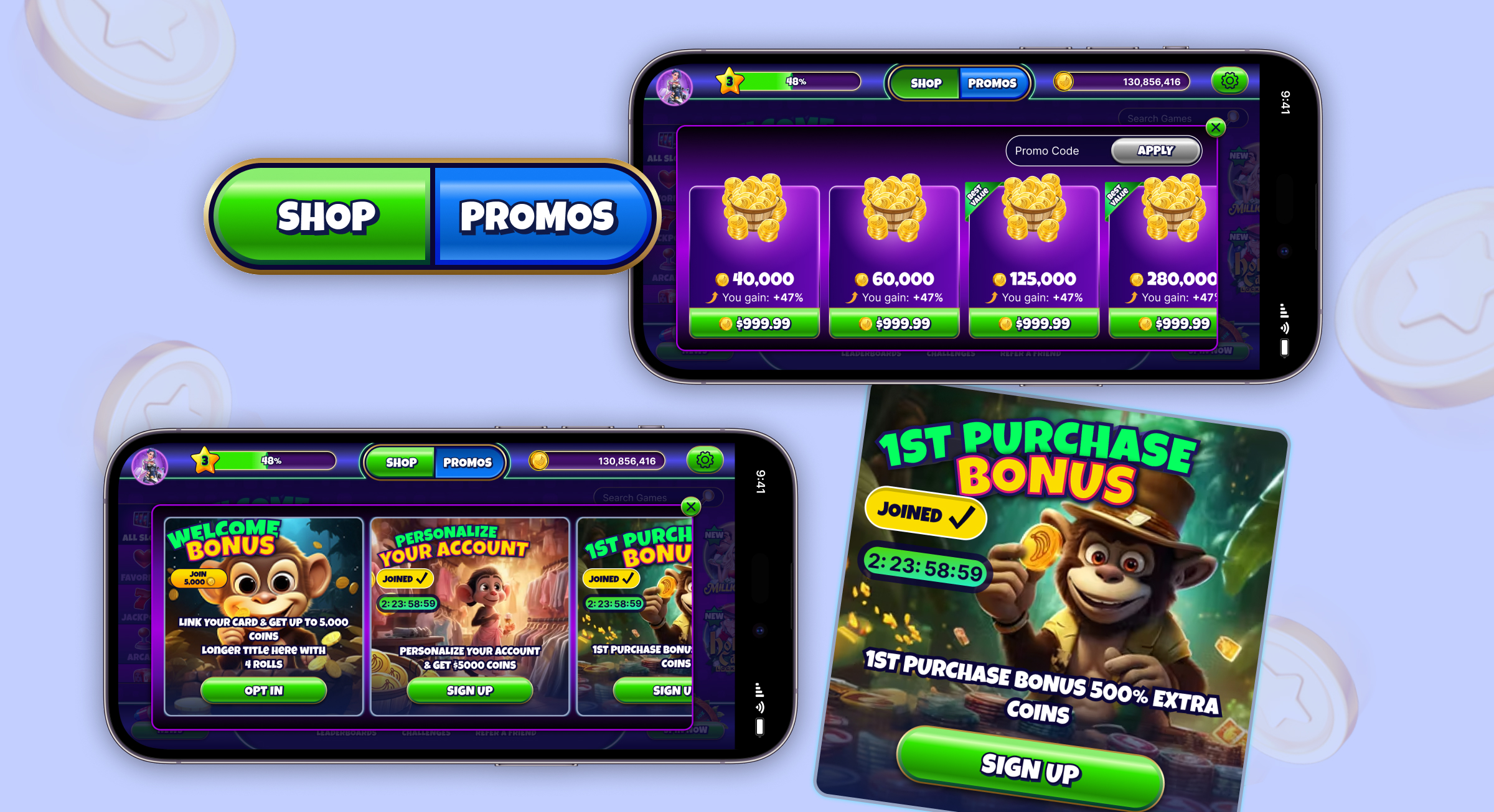 Banana Bets shop and promotions screens