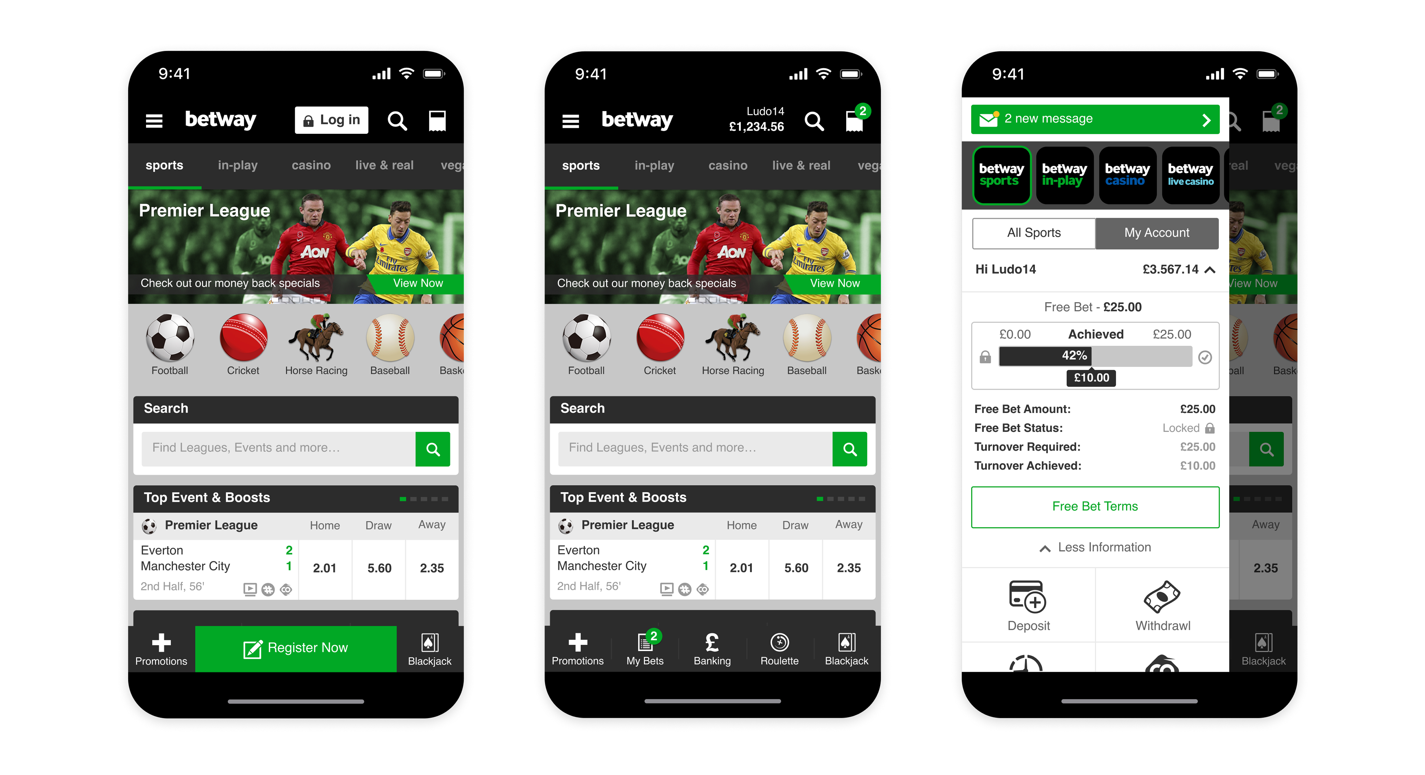 Betway events list screen