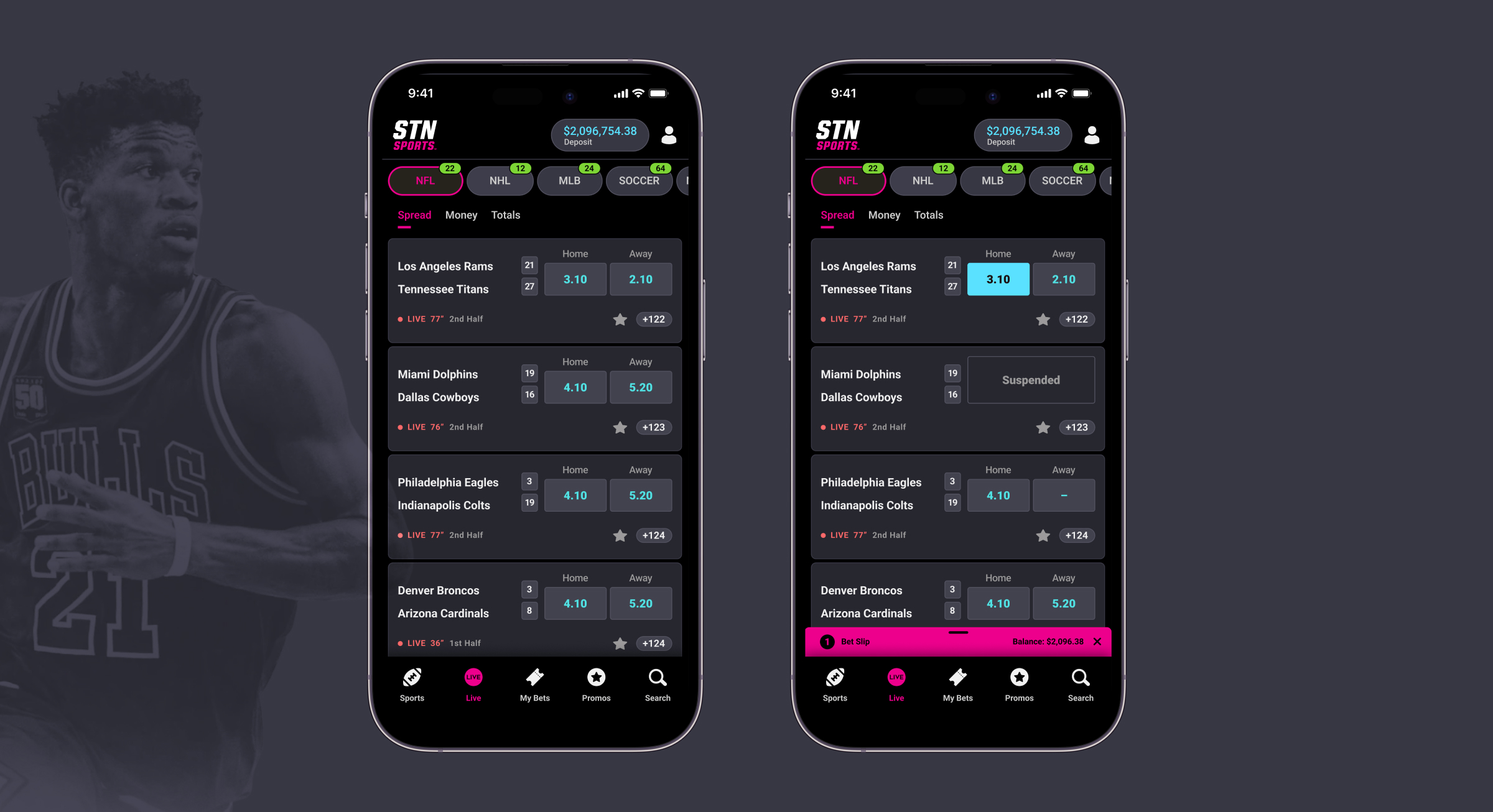 STN Sports live betting screen